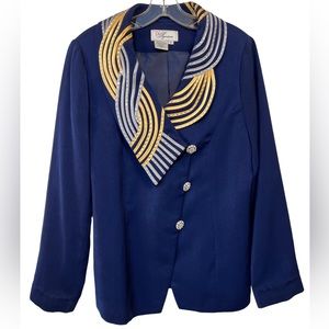 EY Signature Navy with Striking Gold/Silver Ribbon Sequin Lapel size 16